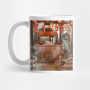 Hotel reception styled like ancient Chinese temple altar SQ Mug